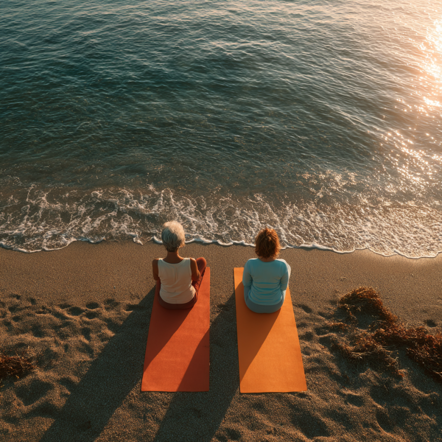 Група възрастни хора практикуват йога
